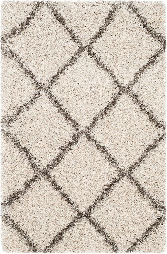 SAFAVIEH Hudson Shag Collection Accent Rug - 2' x 3', Ivory & Grey, Modern Trellis Design, Non-Shedding & Easy Care, 2-inch Thick Ideal for High Traffic Areas in Foyer, Living Room, Bedroom (SGH281A)