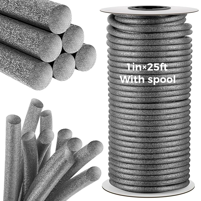 1 Inch x 25 ft Foam Backer Rod for Gaps Joints Concrete Crack Filler Caulk Saver Bulk Foam Backing Rod Concrete Filler Rope for Weather Stripping Door Seal(Gray)