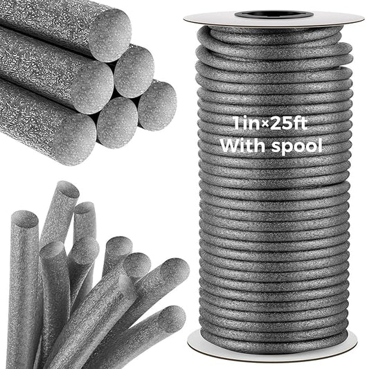 1 Inch x 25 ft Foam Backer Rod for Gaps Joints Concrete Crack Filler Caulk Saver Bulk Foam Backing Rod Concrete Filler Rope for Weather Stripping Door Seal(Gray)