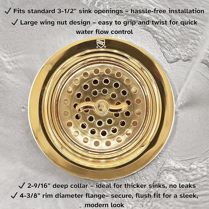 Westbrass Wing Nut Style Large Kitchen Sink Basket Strainer, 2 Pack, Polished Brass, D2135-01