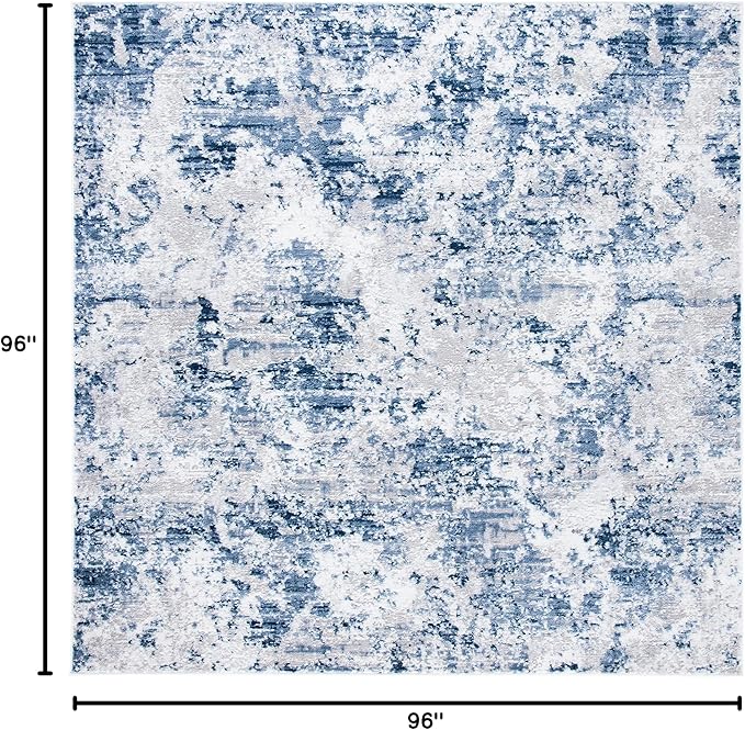 SAFAVIEH Amelia Collection Area Rug - 8' Square, Navy & Grey, Modern Abstract Design, Ideal for High Traffic Areas in Living Room, Bedroom, Dining (ALA705N-8SQ)