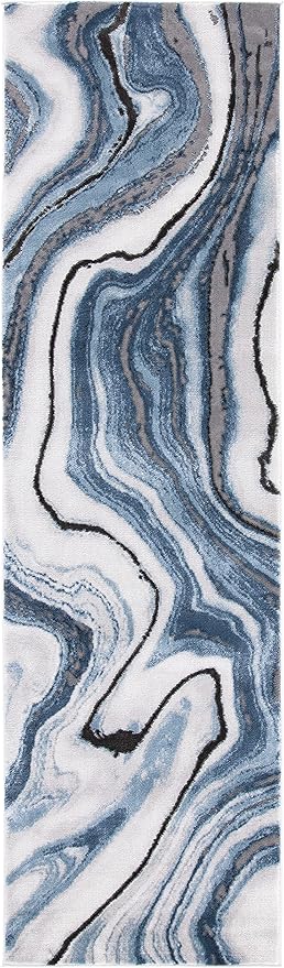 SAFAVIEH Craft Collection Runner Rug - 2'3" x 12', Blue & Grey, Modern Abstract Design, Non-Shedding & Easy Care, Ideal for High Traffic Areas in Living Room, Bedroom (CFT819M)