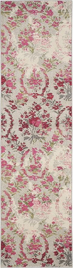 SAFAVIEH Monaco Collection Runner Rug - 2'2" x 8', Ivory & Pink, Floral Design, Non-Shedding & Easy Care, Ideal for High Traffic Areas in Living Room, Bedroom (MNC205R)