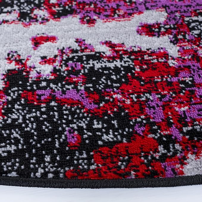 SAFAVIEH Skyler Collection 6'7" Round Black/Purple SKY186V Modern Abstract Non-Shedding Entryway Foyer Living Room Bedroom Kitchen Area Rug