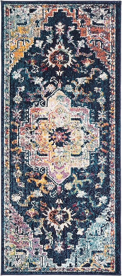 SAFAVIEH Crystal Collection Accent Rug - 2'2" x 5', Navy & Fuchsia, Distressed Design, Non-Shedding & Easy Care, Ideal for High Traffic Areas in Entryway, Living Room, Bedroom (CRS501H)
