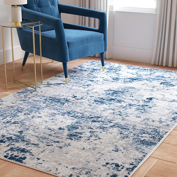 SAFAVIEH Amelia Collection Area Rug - 5'3" x 7'6", Navy & Grey, Modern Abstract Design, Non-Shedding & Easy Care, Ideal for High Traffic Areas in Living Room, Bedroom (ALA705N)