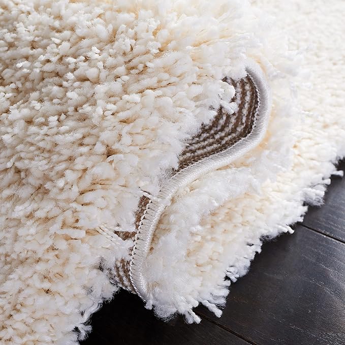 SAFAVIEH Santa Monica Shag Collection Accent Rug - 3' Round, Ivory, Non-Shedding & Easy Care, 2-inch Thick, Ideal for The Living Room, Dining Room, Bedroom (SGN725-1212-3R)