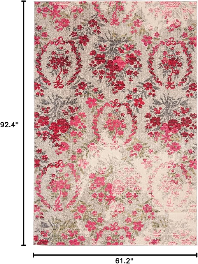 SAFAVIEH Monaco Collection Area Rug - 5'1" x 7'7", Ivory & Pink, Floral Design, Non-Shedding & Easy Care, Ideal for High Traffic Areas in Living Room, Bedroom (MNC205R)