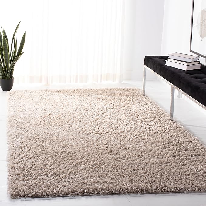 SAFAVIEH August Shag Collection Accent Rug - 4' x 6', Beige, Solid Design, Non-Shedding & Easy Care, 1.5-inch Thick Ideal for High Traffic Areas in Entryway, Living Room, Bedroom (AUG200D)