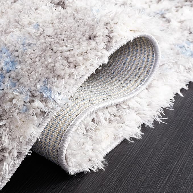 SAFAVIEH Lindsay Shag Collection Area Rug - 6'7" Square, Grey & Blue Ivory, Modern Design, 1.8-inch Thick, Ideal for High Traffic Area in Living Room, Bedroom, Dining (LNS556F-7SQ)