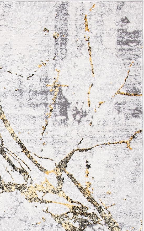 SAFAVIEH Amelia Collection Area Rug - 8' Square, Grey & Gold, Modern Abstract Design, Non-Shedding & Easy Care, Ideal for High Traffic Areas in Living Room, Bedroom (ALA293G)