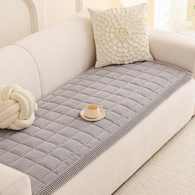 MEETSKY Couch Cover for Dog Washable, Non-Slip Grey Sofa Protector Pet Friendly Sofa Covers for 2 Cushion Couch Dog Mats for Couches Soft Furniture Covers for Loveseat, 27.6" x 59", Light Grey