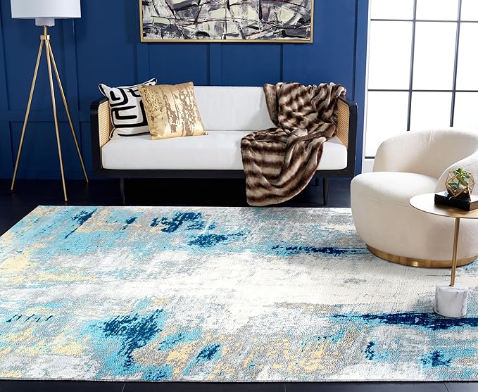 SAFAVIEH Jasper Collection X-Large Area Rug - 12' x 15', Grey & Gold, Modern Abstract Design, Non-Shedding & Easy Care, Ideal for High Traffic Areas in Living Room, Bedroom (JSP101A)
