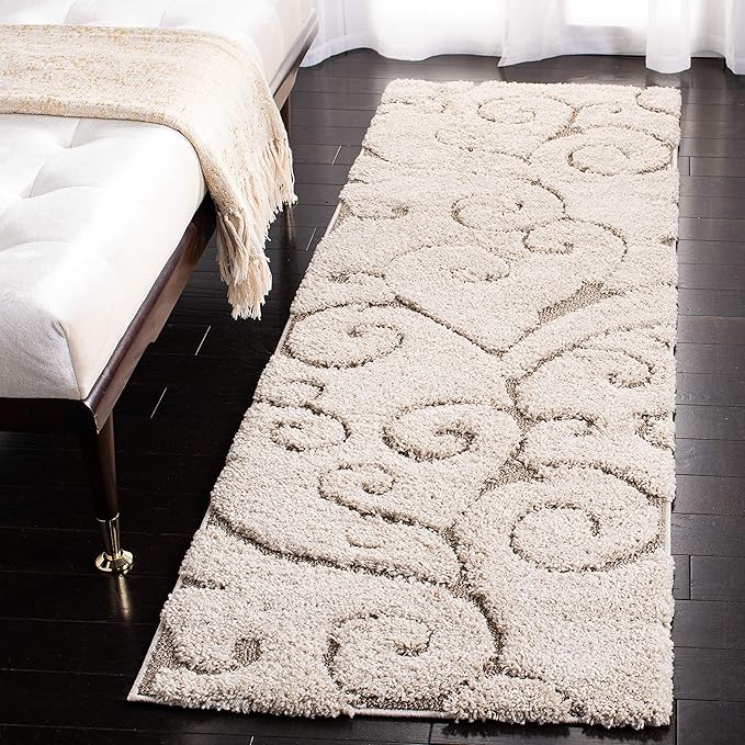 SAFAVIEH Florida Shag Collection Runner Rug - 2'3" x 13', Cream & Beige, Scroll Design, Non-Shedding & Easy to Clean, High-Low Plush Pile, Ideal for Bedroom, Foyer, Hallway (SG455-1113)