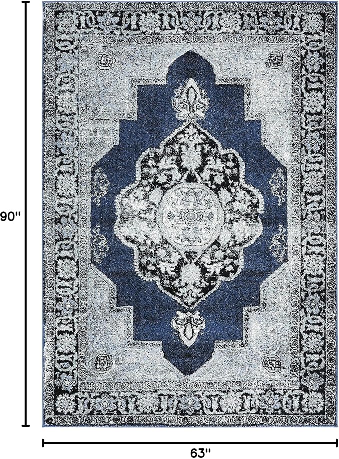 SAFAVIEH Vintage Hamadan Collection Area Rug - 5'3" x 7'6", Blue & Grey, Oriental Traditional Persian Design, Non-Shedding & Easy Care, Ideal for High Traffic Areas in Living Room, Bedroom (VTH219M)