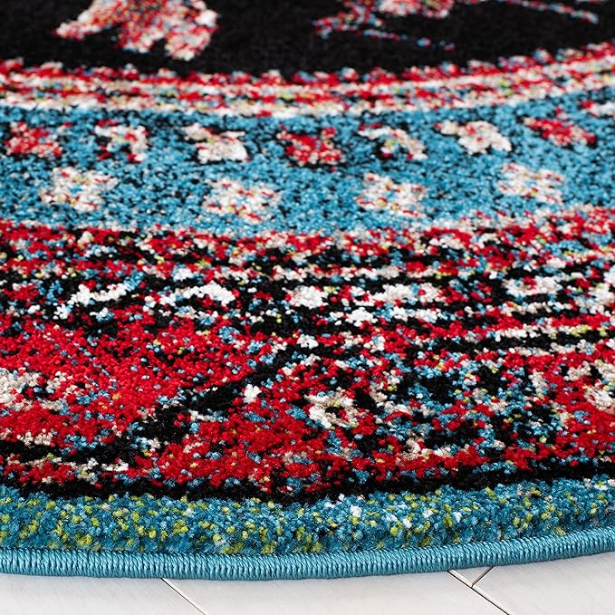 SAFAVIEH Vintage Hamadan Collection 6'7" Round Turquoise/Black VTH204K Traditional Oriental Medallion Non-Shedding Area Rug