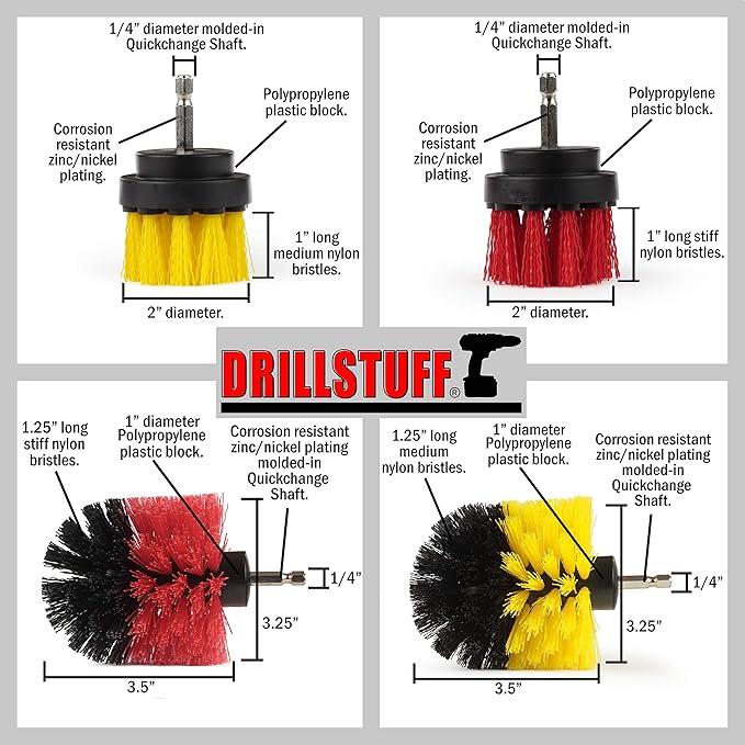 Cleaning Brush Attachments for Cordless Drill - Stiff Bristle Deck Brush - Concrete - Grout Scrub Brush - All Purpose Bathroom Drill Brushes for Cleaning Shower - Bathroom Surfaces - Tub and Tile