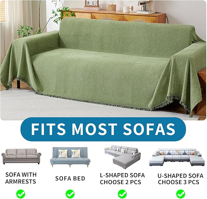 HAOMAIJIA Chenille Couch Cover Sofa Covers for 3 Cushion Couch Washable sectional Couch Covers for Dogs pet Furniture Protector Couch Cover Blanket for Living Room (sage Green, 71"x150")
