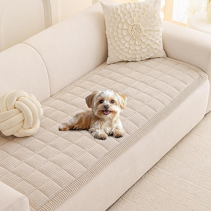 MEETSKY Couch Cover for Dog Washable, Non-Slip Sofa Protector for Loveseat Pet Friendly Sofa Covers for 2 Cushion Couch Dog Mats for Couches Soft Furniture Covers, 27.6" x 59", Oatmeal