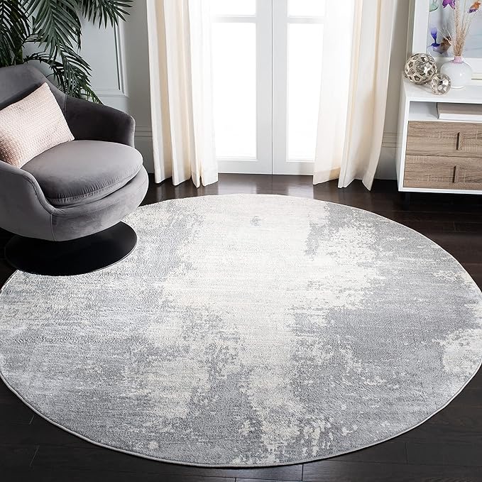 SAFAVIEH Jasper Collection Area Rug - 3' Round, Light Grey & Ivory, Modern Abstract Design, Non-Shedding & Easy Care, Ideal for High Traffic Areas in Living Room, Bedroom (JSP101F)