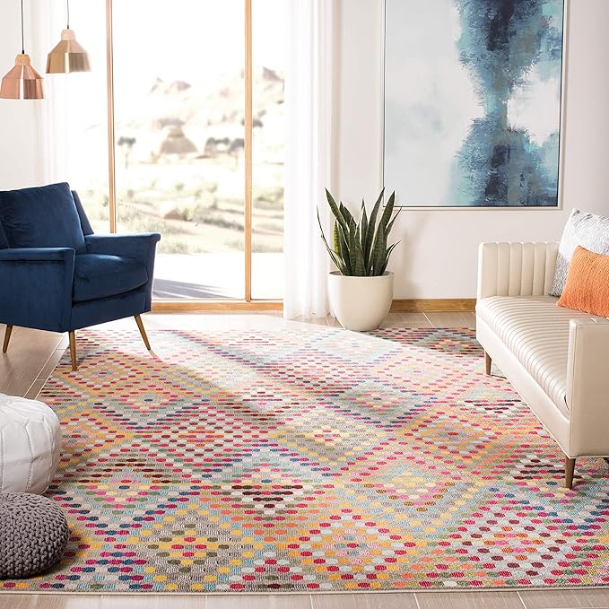 SAFAVIEH Monaco Collection Area Rug - 8' x 10', Multi & Beige, Boho Diamond Design, Non-Shedding & Easy Care, Ideal for High Traffic Areas in Living Room, Bedroom (MNC204F)