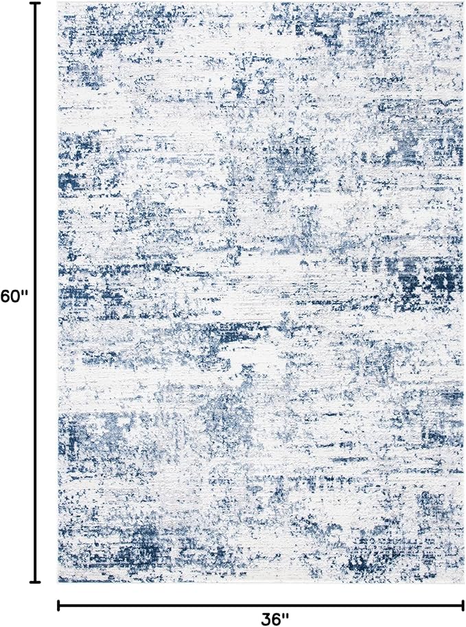 SAFAVIEH Amelia Collection Accent Rug - 3' x 5', Ivory & Navy, Modern Abstract Design, Non-Shedding & Easy Care, Ideal for High Traffic Areas in Entryway, Living Room, Bedroom (ALA700B)