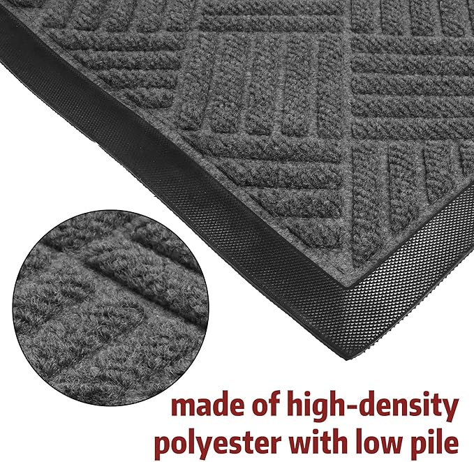 tonchean Front Door Mat 3x5FT Heavy Duty Indoor Outdoor Doormat, Non-Slip Door Mat Indoor Entrance, Rubber Backing Low Profile Mat, Commercial Entrance Doormat for Patio Porch, Grey
