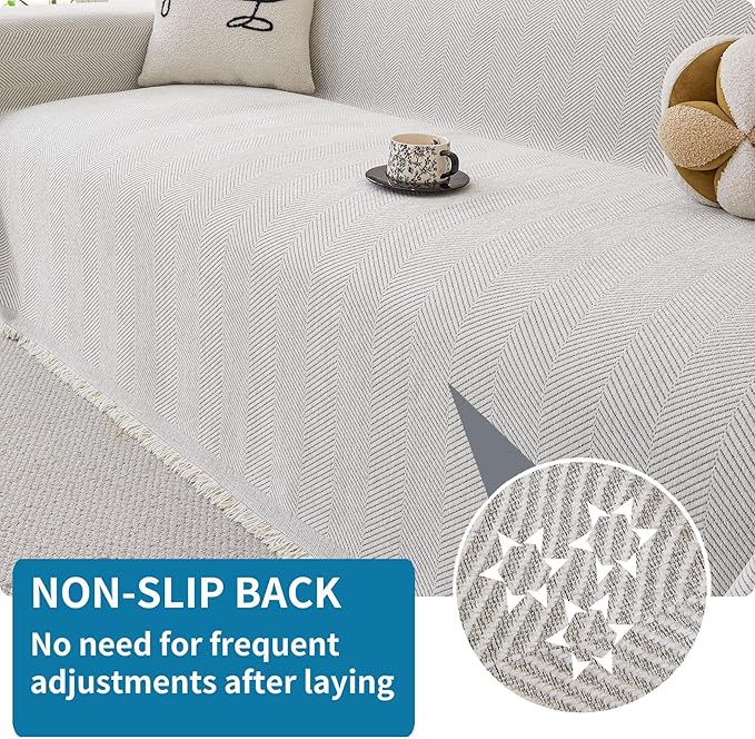HAOMAIJIA Non Slip Couch Cover Sofa Covers for 3 Cushion Couch Washable sectional Couch Covers for Dogs pet Furniture Protector Couch Cover Blanket for Living Room (Off White, 71"x134")