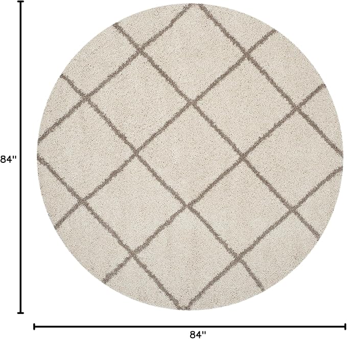 SAFAVIEH Hudson Shag Collection Area Rug - 7' Round, Ivory & Beige, Modern Trellis Design, Non-Shedding & Easy Care, 2-inch Thick Ideal for High Traffic Areas in Living Room, Bedroom (SGH281D)