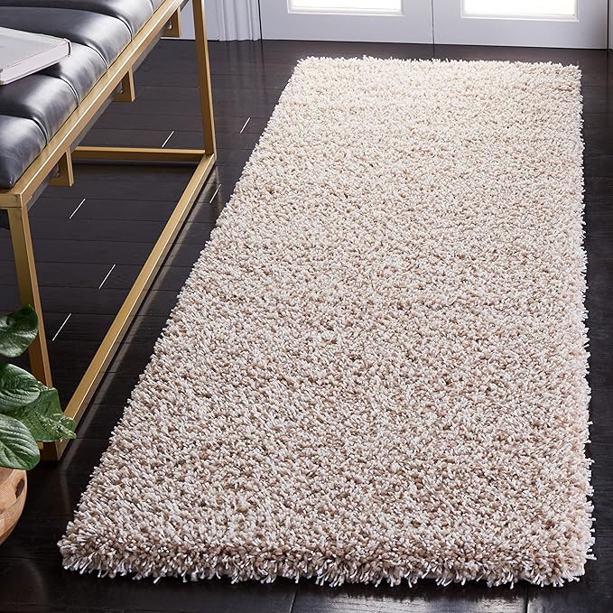 SAFAVIEH Santa Monica Shag Collection Runner Rug - 2'3" x 9' Runner, Beige, Solid Design, 2-inch Thick Ideal for High Traffic Areas in Living Room, Bedroom, Dining (SGN725-1313-29)