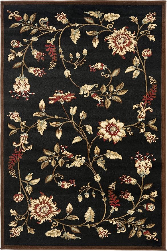 SAFAVIEH Lyndhurst Collection Accent Rug - 3'3" x 5'3", Black & Multi, Traditional Floral Design, Non-Shedding & Easy Care, Ideal for High Traffic Areas in Entryway, Living Room, Bedroom (LNH552-9091)