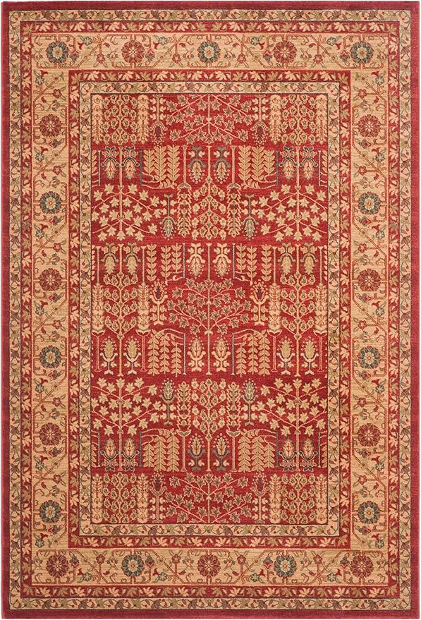 SAFAVIEH Mahal Collection Area Rug - 6'7" x 9'2", Red & Natural, Traditional Oriental Design, Non-Shedding & Easy Care, Ideal for High Traffic Areas in Living Room, Bedroom (MAH697A)