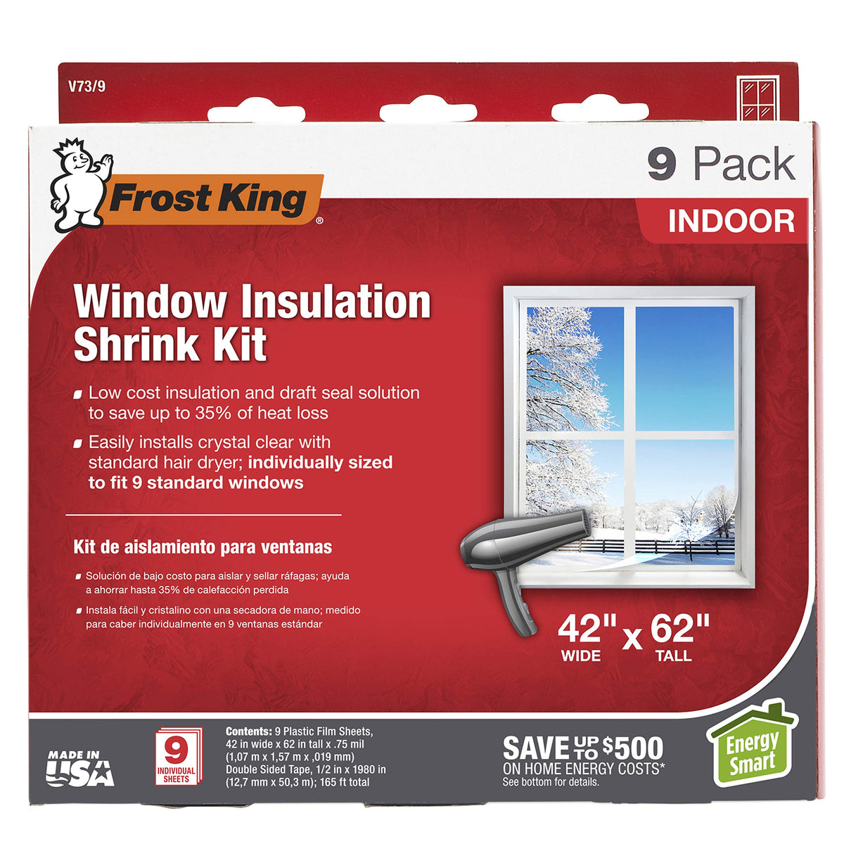 Frost King V73/9H Indoor Shrink Window Kit 42 62-Inch, Clear - Image 1