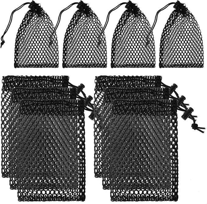 10 Pack Small Mesh Bags, 5.9 x 3.7 Inch Black Mesh Drawstring Bag Mini Nylon Net Bags with Drawstrings Small Travel Stuff Bags for Mini Stuff