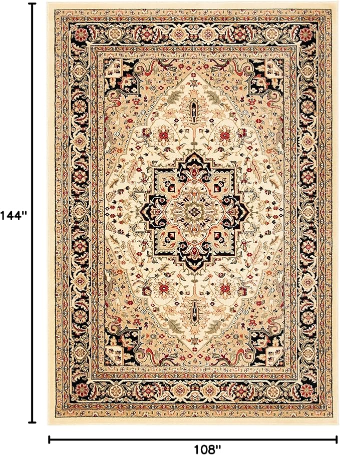 SAFAVIEH Lyndhurst Collection Area Rug - 9' x 12', Beige & Black, Traditional Oriental Design, Non-Shedding & Easy Care, Ideal for High Traffic Areas in Living Room, Bedroom (LNH330C)