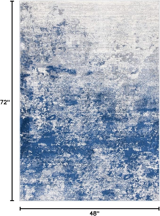 SAFAVIEH Brentwood Collection 4' x 6' Grey / Navy BNT822G Modern Abstract Non-Shedding Living Room Bedroom Accent Rug