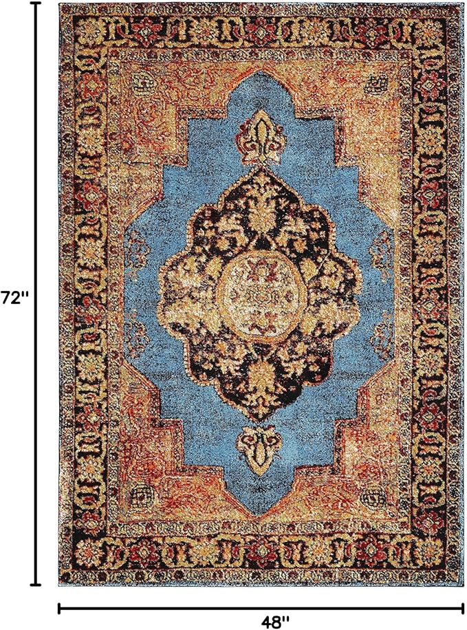 SAFAVIEH Vintage Hamadan Collection Accent Rug - 4' x 6', Gold & Light Blue, Oriental Design, Non-Shedding & Easy Care, Ideal for High Traffic Areas in Entryway, Living Room, Bedroom (VTH219D)