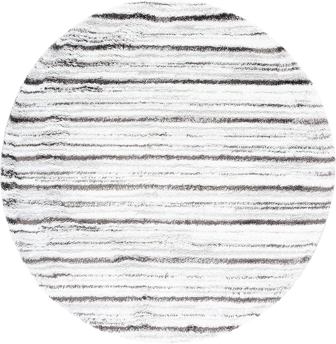 SAFAVIEH Berber Shag Collection Area Rug - 7' Round, Grey & Dark Grey, Stripe Design, Non-Shedding & Easy Care, 1.25-inch Thick Ideal for High Traffic Areas in Living Room, Bedroom (BER565F)