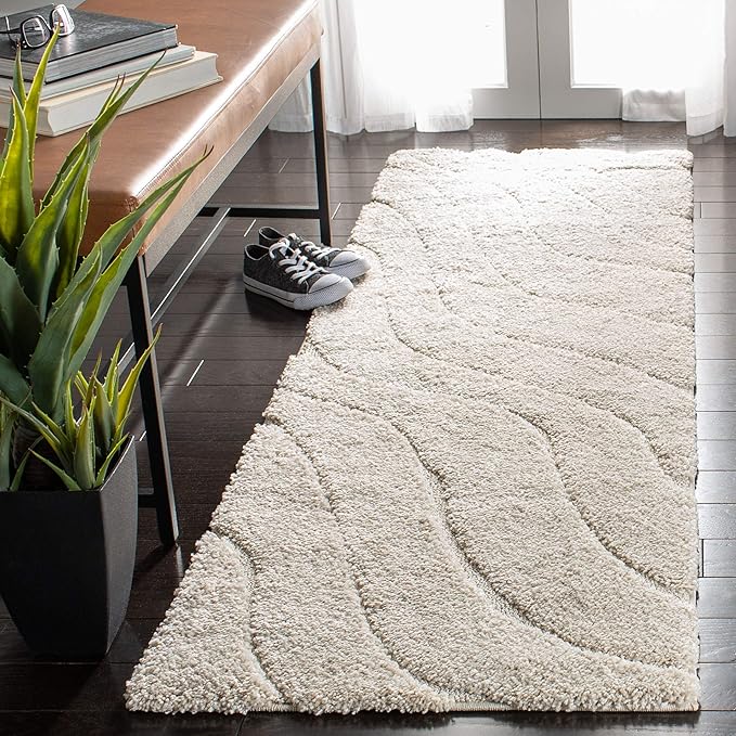 SAFAVIEH Florida Shag Collection Runner Rug - 2'3" x 9', Creme & Creme, Non-Shedding & Easy Care, 1.2-inch Thick Ideal for High Traffic Areas in Living Room, Bedroom (SG472-1111)
