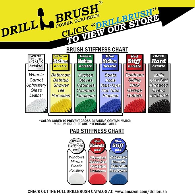 Drillbrush Cleaning Tools - Cordless Drill Accessories - Drill Brush Scrubber Attachments - Pool Cleaner - Home Cleaning Brushes - Kitchen Scrub Brush - Kitchen Cleaner Pads - Stove Brush - Counters