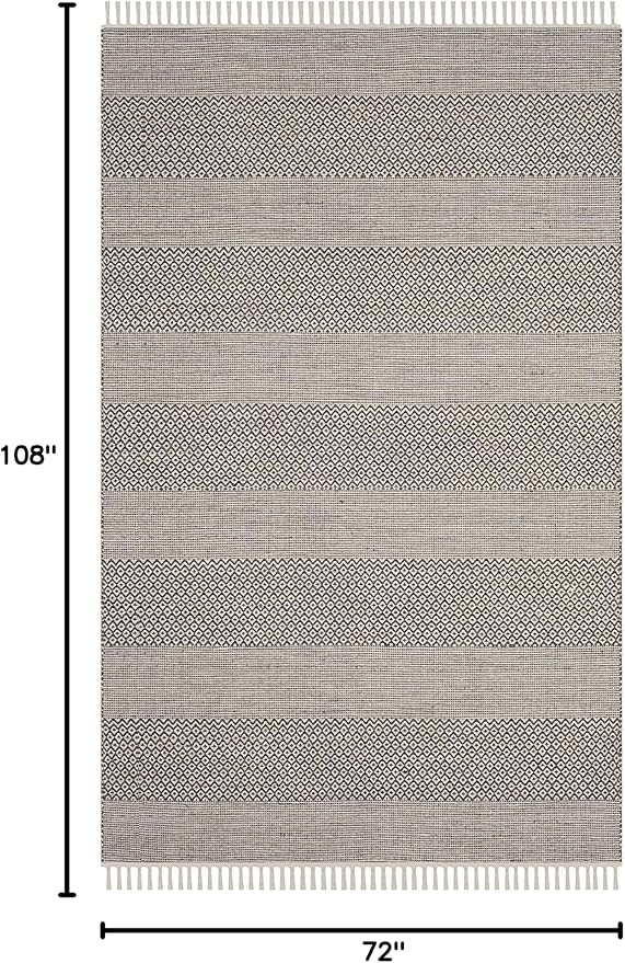 SAFAVIEH Montauk Collection Area Rug - 6' x 9', Ivory & Anthracite, Handmade Flat Weave Boho Farmhouse Cotton Tassel Fringe, Ideal for High Traffic Areas in Living Room, Bedroom (MTK330N)