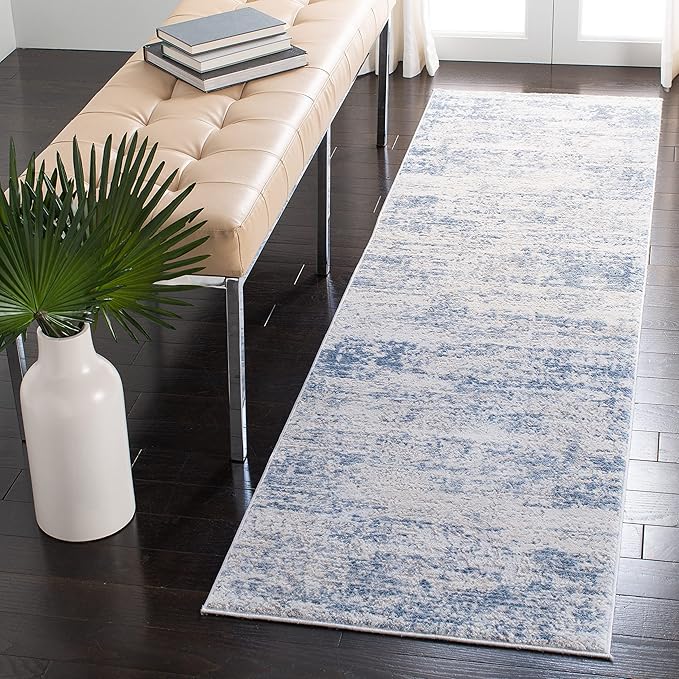SAFAVIEH Amelia Collection Runner Rug - 2'2" x 10', Ivory & Blue, Modern Abstract Design, Non-Shedding & Easy Care, Ideal for High Traffic Areas in Living Room, Bedroom (ALA700A)