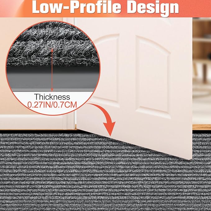 MYFAMIREA Commercial Floor Mat 2' x 4' Extra Large Front Door Industrial Rug Heavy Duty Brush Step Entrance Mat Weather Utility Rug with Non Slip Rubber Backing Low Profile for Entryway, Charcoal Grey