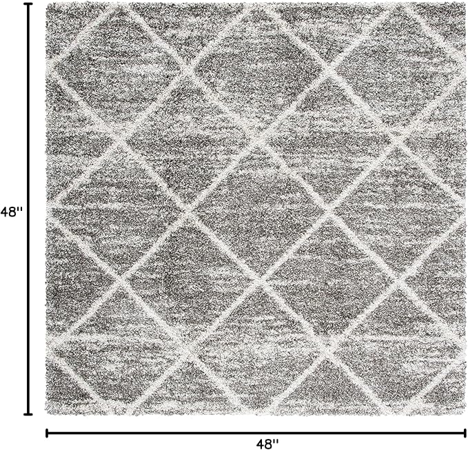 SAFAVIEH Hudson Shag Collection Area Rug - 4' Square, Distressed Grey & Ivory, Trellis Design, Non-Shedding & Easy Care, 2-inch Thick Ideal for High Traffic Areas in Living Room, Bedroom (SGH281K)