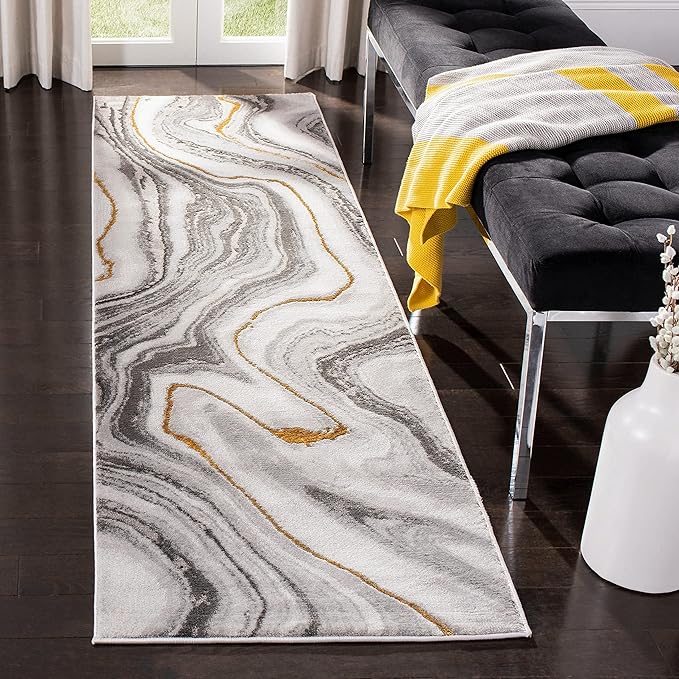 SAFAVIEH Craft Collection Runner Rug - 2'3" x 8', Grey & Gold, Modern Abstract Design, Non-Shedding & Easy Care, Ideal for High Traffic Areas in Living Room, Bedroom (CFT819F)