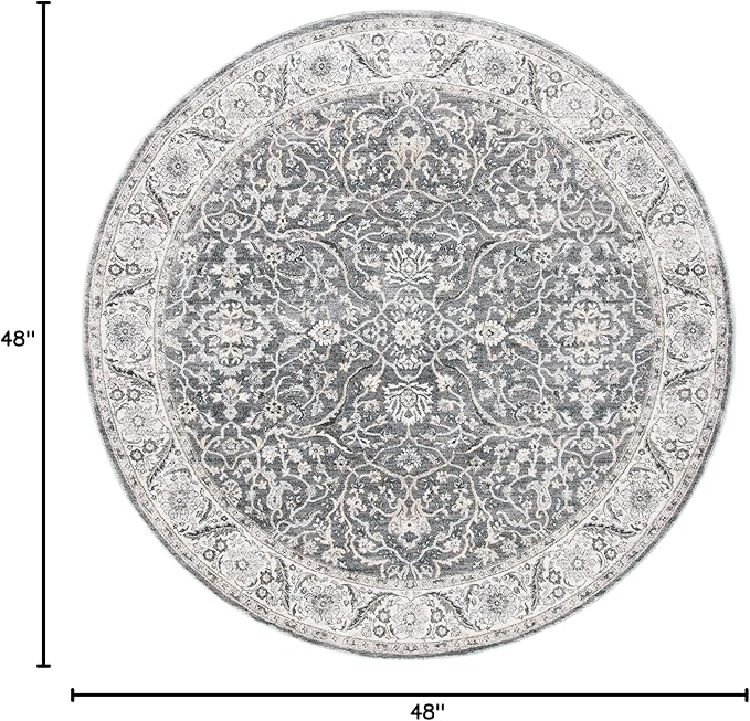 SAFAVIEH Isabella Collection Area Rug - 4' Round, Grey & Dark Grey, Oriental Design, Non-Shedding & Easy Care, Ideal for High Traffic Areas in Living Room, Bedroom (ISA912H)