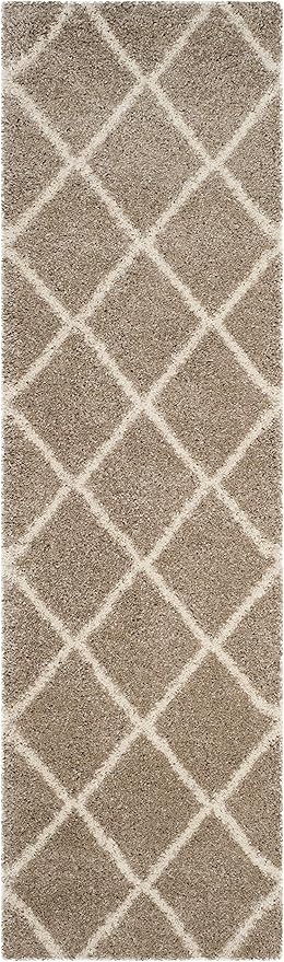 SAFAVIEH Hudson Shag Collection Runner Rug - 2'3" x 10', Beige & Ivory, Modern Trellis Design, Non-Shedding & Easy Care, 2-inch Thick Ideal for High Traffic Areas in Living Room, Bedroom (SGH281S)