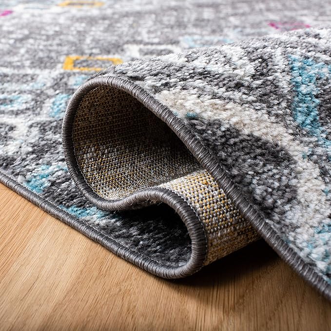 SAFAVIEH Amsterdam Collection Area Rug - 8' x 10', Dark Grey & Ivory, Moroccan Boho Design, Non-Shedding & Easy Care, Ideal for High Traffic Areas in Living Room, Bedroom (AMS108H)