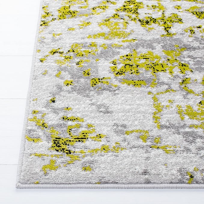 SAFAVIEH Skyler Collection 3' x 5' Grey/Green SKY186Y Modern Abstract Non-Shedding Entryway Living Room Foyer Bedroom Accent Rug