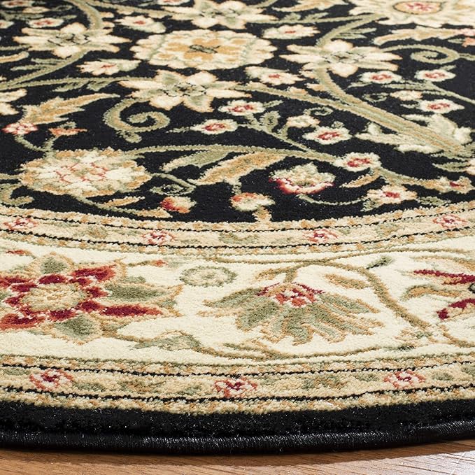 SAFAVIEH Lyndhurst Collection 8' Round Black/Ivory LNH212A Traditional Oriental Non-Shedding Dining Room Entryway Foyer Living Room Bedroom Area Rug
